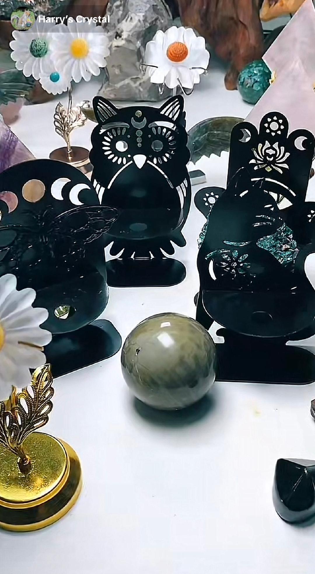 Black Metal Sphere Holder with shelf Butterfly, Cat, Hamsa Hand, and Owl Sphere Stand Display your beautiful Spheres with these unique, stunning Display Stands Display your beautiful Spheres with these unique, stunning Display Stands