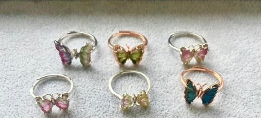 Jewelry Natural Crystal Ring Adjustable Butterfly